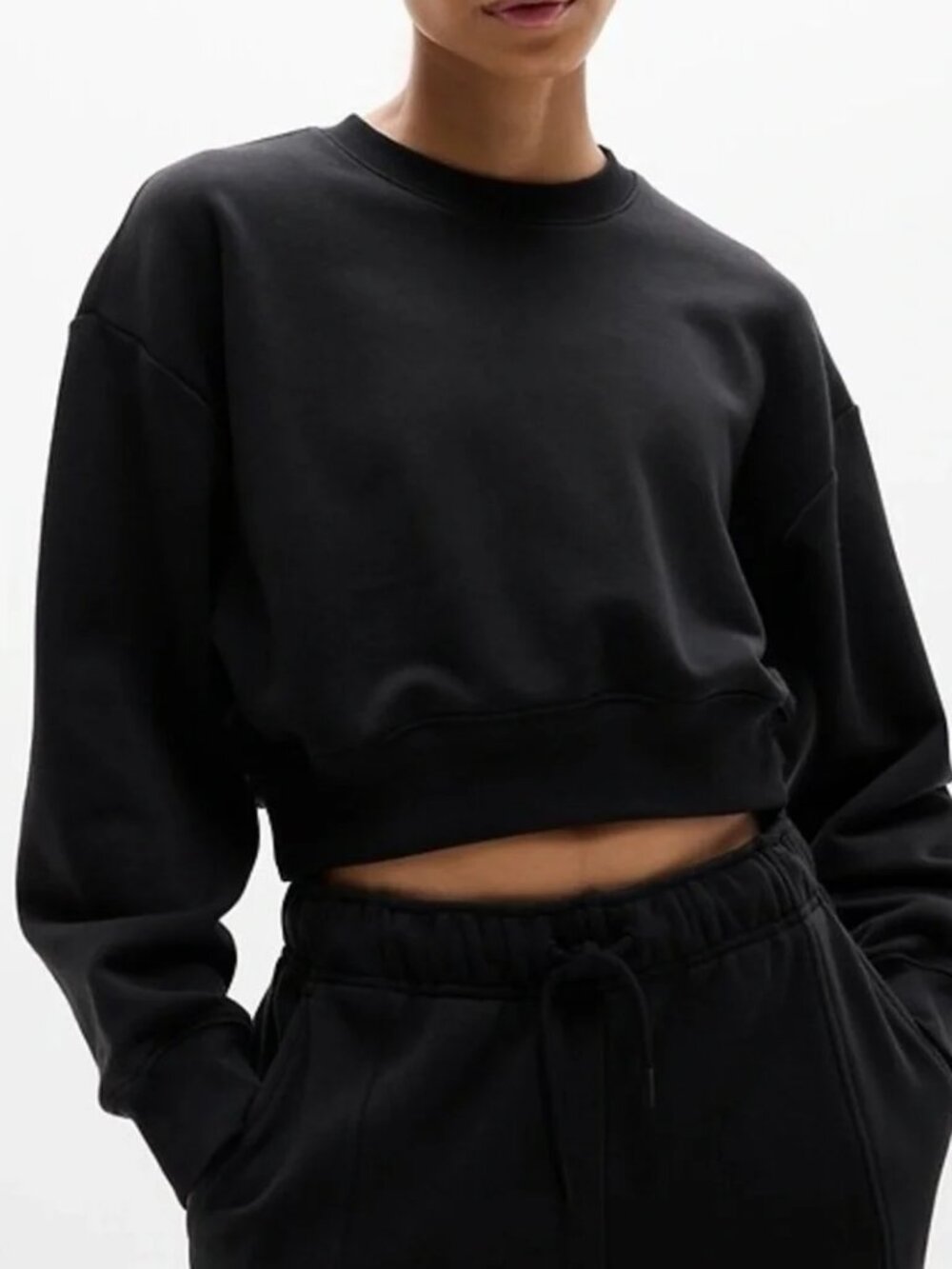 NWT Athleta Heavyweight Terry Ultra Crop Crew Sweatshirt in Black